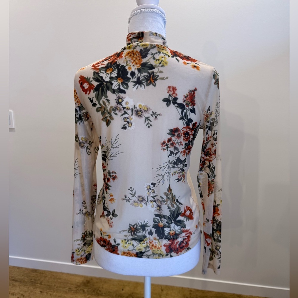 Lee Cooper Fairy Grunge Mesh Mockneck Floral Top size Medium Y2K Bohemian Sheer - Picture 4 of 11